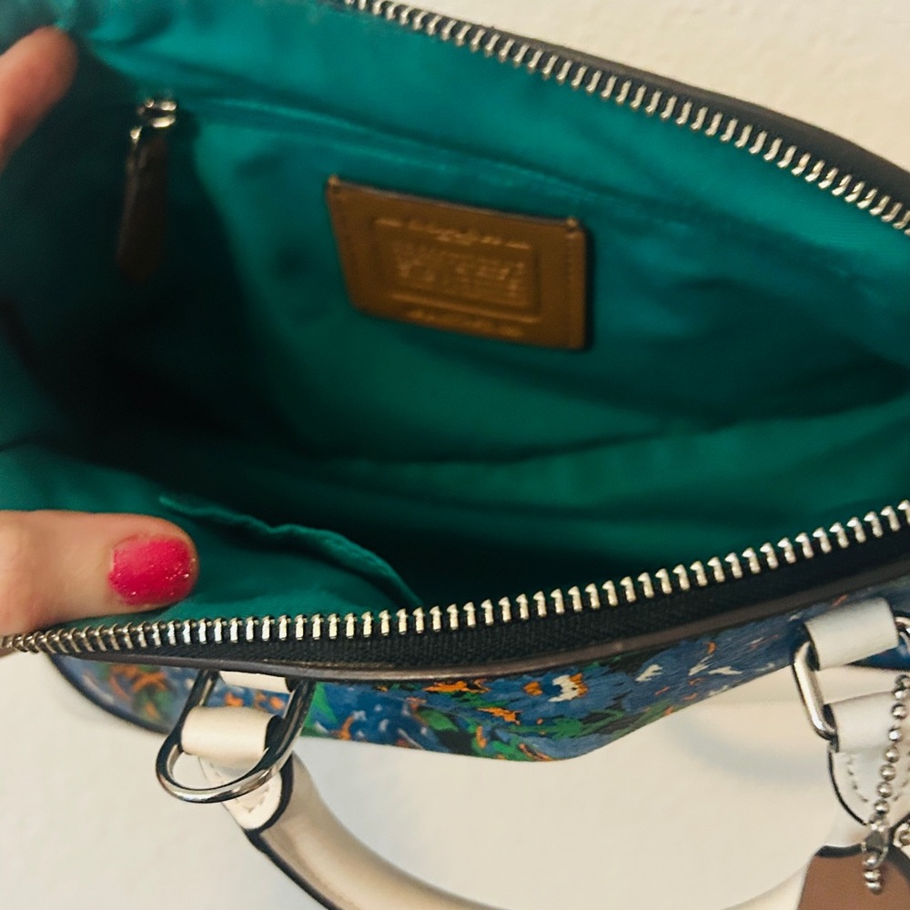 Coach Floral Dome Satchel in Blue, Green and Cream Leather Trim - Picture 4 of 8
